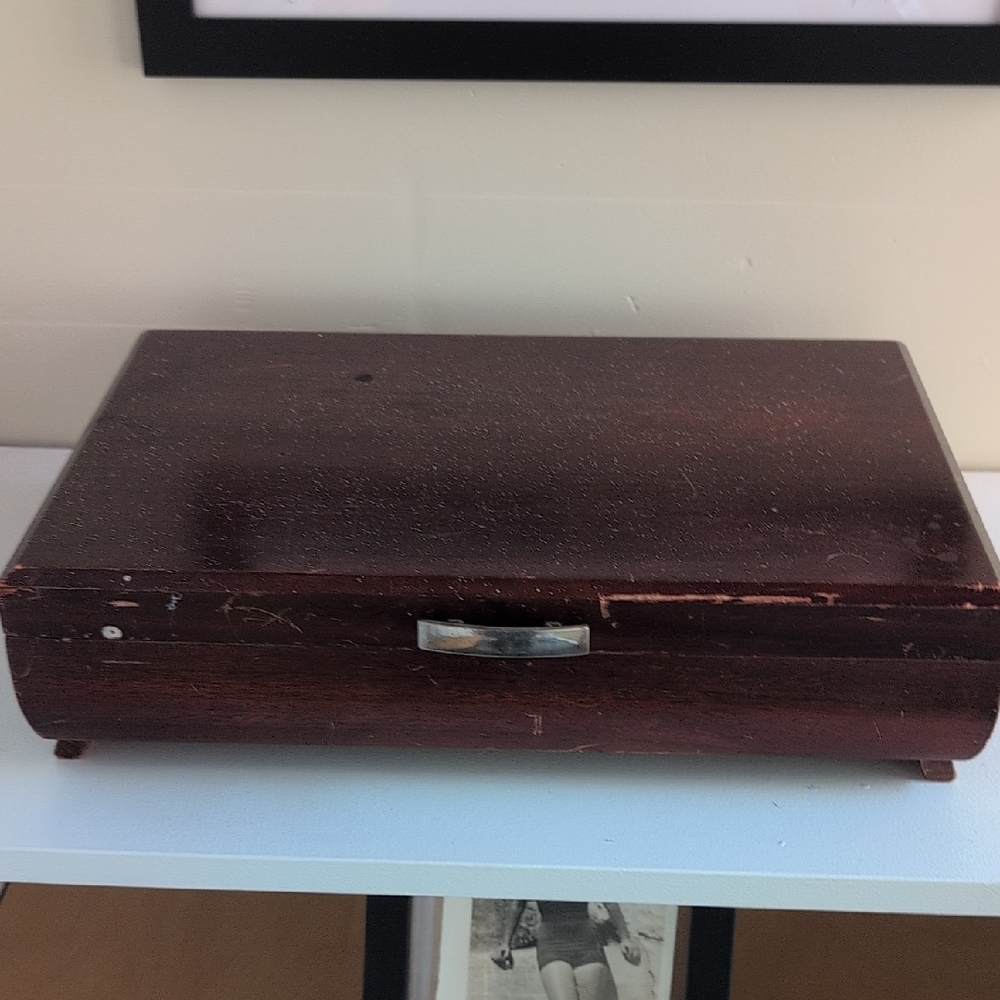Vintage Wooden Silver Flatware Box, Perfect For A Jewelry Box with Silver Handle